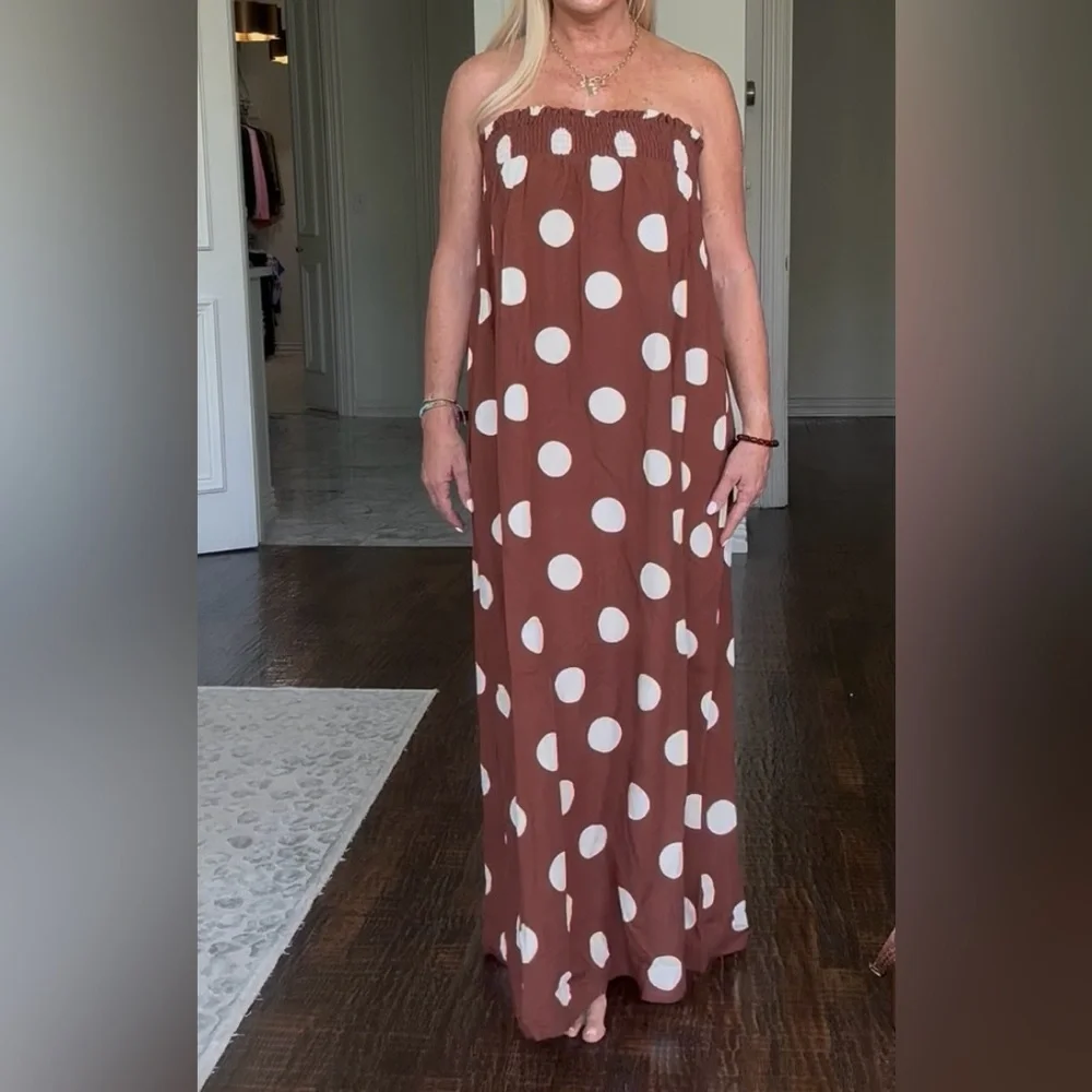 Brown Polka Dot Maxi Dress - Picture 3 of 3